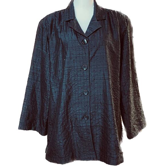 Avenue 100% Silk Dressy Evening Lined Jacket Coat Women 18/20 Black with Beading - Picture 1 of 7